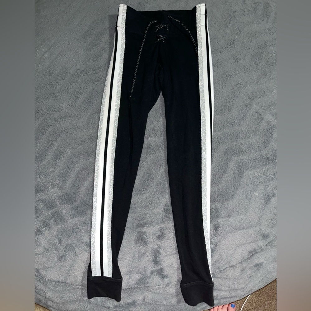 Victoria’s Secret PINK Black Lace Up Leggings with Sparkly Side Stripes Size XS